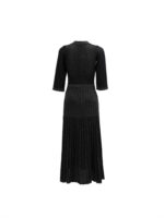 High Quality Fashion Elastic Bright Silk Knitted Dress Women's 3/4 Sleeve Single Row Button Lace Slim Fit Dress 5240035C - Image 3