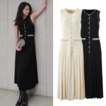 Elegant Pearl Edge Sleeveless Knitting Dress Women's 2024 Spring/Summer New Slim Long Dresses 5230444