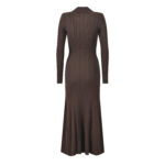 2025 autumn new French coffee-colored lapel metal button long sleeve slim fit elegant fishtail dress 5240345 - Image 3