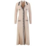 Fashionable and Comfortable New One-piece Dress Single Breasted Slim V-neck Knitted Long Sleeve Dress 5210677 - Image 3