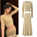 2025 Spring New French Chanel Style Temperament Fashion Hollow Knitted Cardigan Jacket + Skirt Set