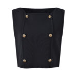 2025 early autumn new style black double-breasted slim fit round neck sleeveless top pleated skirt suit 5250214 - Image 2