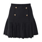 2025 early autumn new style black double-breasted slim fit round neck sleeveless top pleated skirt suit 5250214 - Image 4