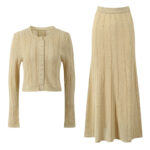 2025 Spring New French Chanel Style Temperament Fashion Hollow Knitted Cardigan Jacket + Skirt Set - Image 5