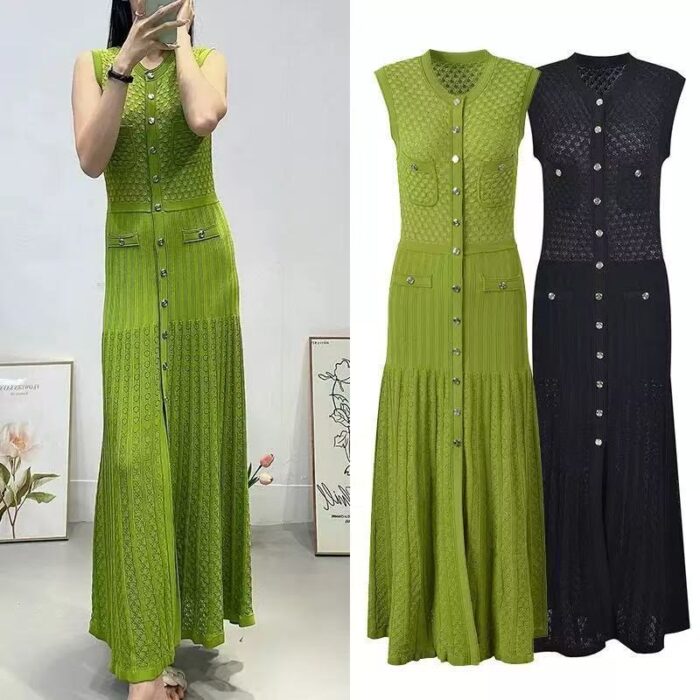 Black Hollow Out Dress Women 2023 New Fashion Sleeveless Knitted Slim Evening Party Maxi Dress 5230134