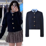 2025 autumn and winter new fashion temperament commuting contrast color detachable lace collar single-breasted knitted cardigan short jacket