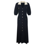 Knitting Dress Women V-neck Long-sleeved Slim Elegant Casual Button Dress 2023 France High-Quality 5210364 - Image 2
