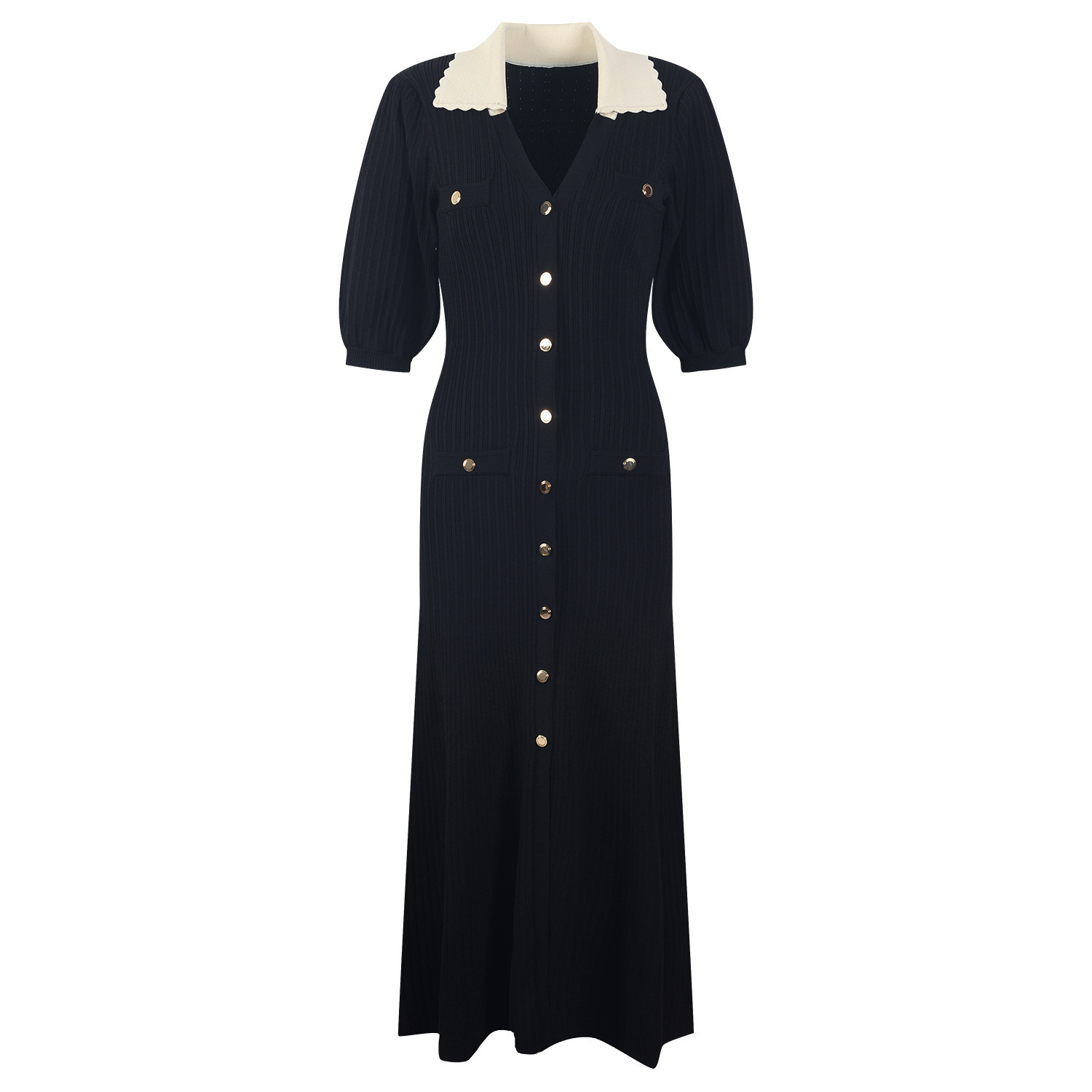 Knitting Dress Women V-neck Long-sleeved Slim Elegant Casual Button Dress 2023 France High-Quality 5210364 - Image 2