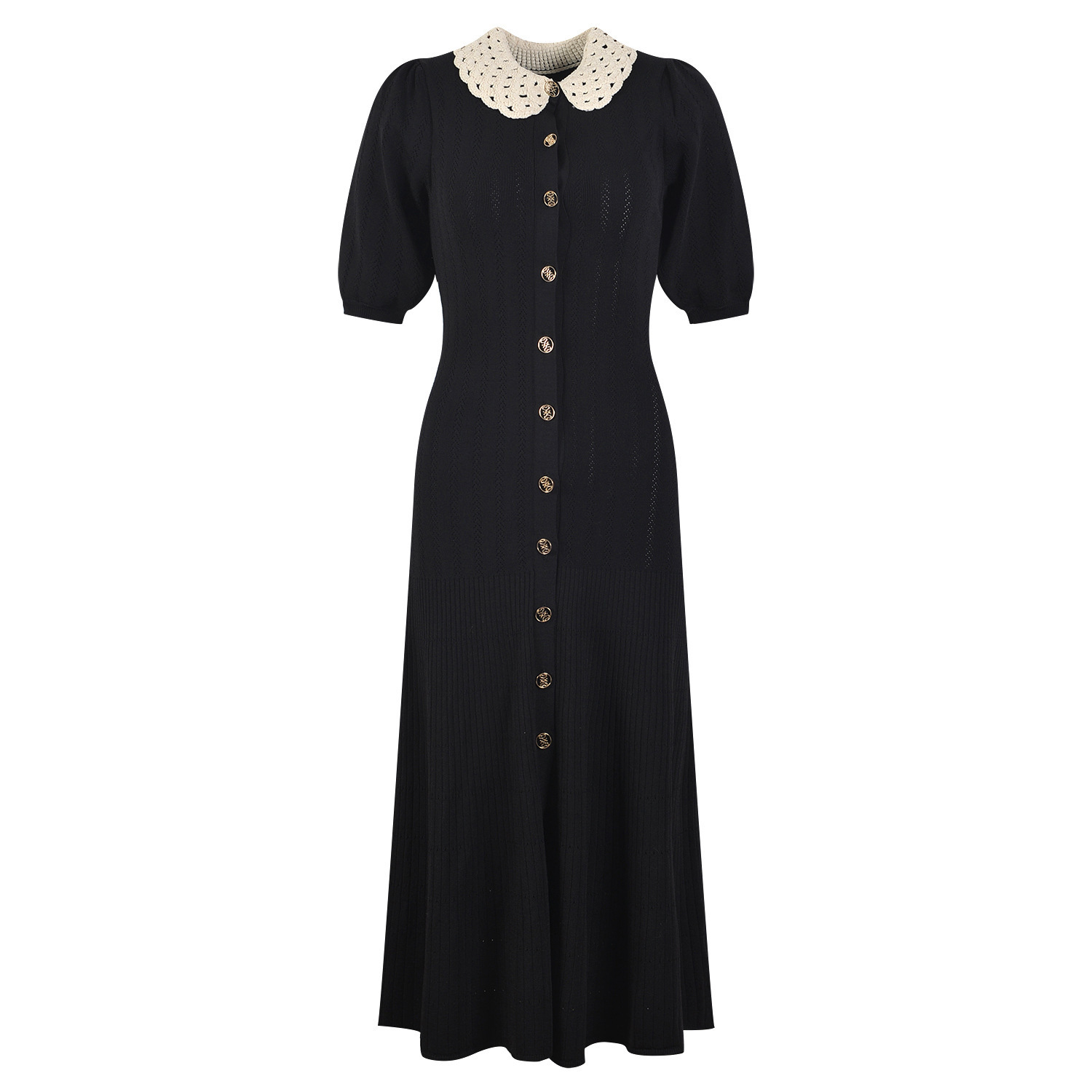 2023 Winter Women's New Dress Knitted French Brand Short Sleeve Slim and Elegant Casual Button Midi-Calf Dress Women 5220510 - Image 2