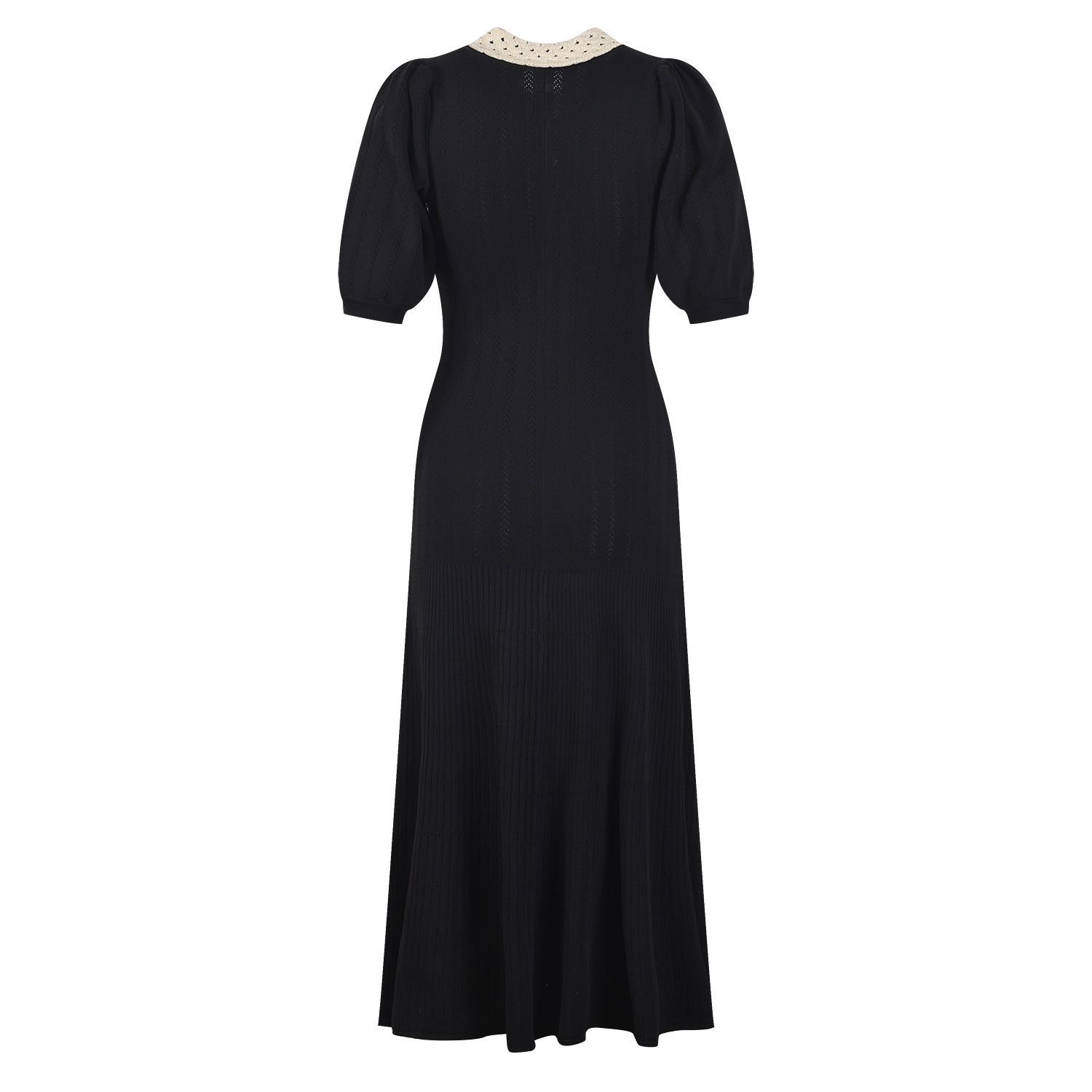 2023 Winter Women's New Dress Knitted French Brand Short Sleeve Slim and Elegant Casual Button Midi-Calf Dress Women 5220510 - Image 3