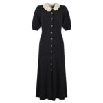 2023 Winter Women's New Dress Knitted French Brand Short Sleeve Slim and Elegant Casual Button Midi-Calf Dress Women 5220510 - Image 4