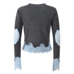 2025 early autumn new design sense gray hit blue lace splicing wool blend slim short knit sweater top - Image 3
