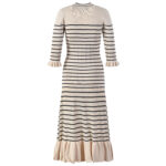 2024 Spring High Quality Striped Dress Women V-neck Slim Knitted Temperament Elegant Metal Button Long Sleeve Robe 5220674 - Image 3