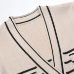 2024 Spring High Quality Striped Dress Women V-neck Slim Knitted Temperament Elegant Metal Button Long Sleeve Robe 5220674 - Image 4