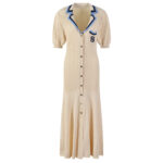 2023 Autumn New Arrive V-neck Knitted Long Dress Women's Luxury Designer Slim Vintage Dresses 5220381 - Image 2