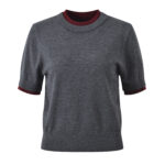 2025 autumn new style fashion temperament casual versatile contrast color stitching fake two-piece knitted sweater T-shirt top