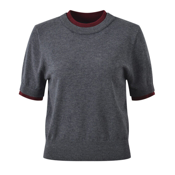 2025 autumn new style fashion temperament casual versatile contrast color stitching fake two-piece knitted sweater T-shirt top