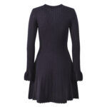 2025 autumn new navy blue chest crochet temperament fashion slim fit round neck long sleeve knitted dress - Image 3