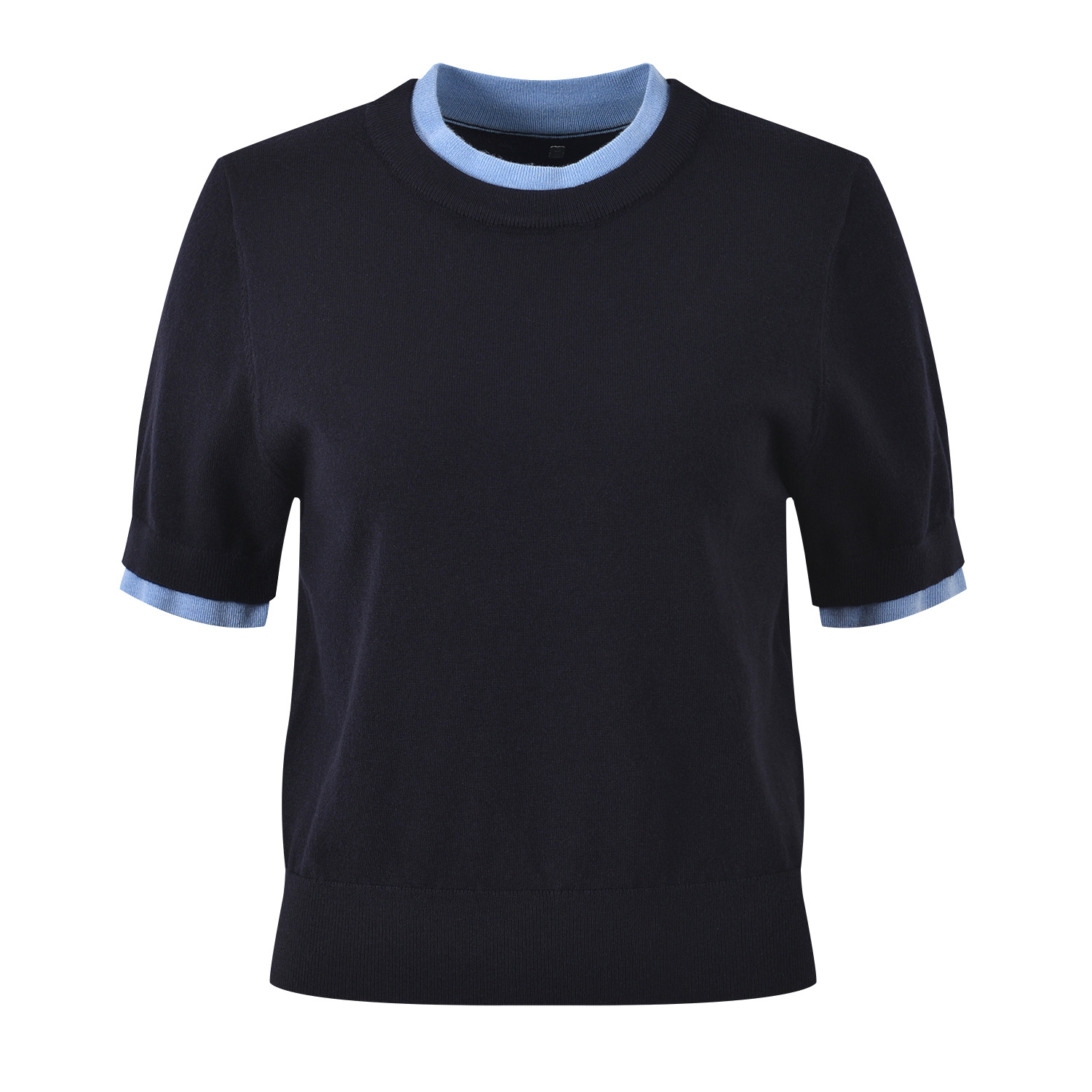 2025 autumn new style fashion temperament casual versatile contrast color stitching fake two-piece knitted sweater T-shirt top - Image 4