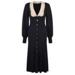 Elegant Black Knitted Dresses New 2024 Autumn Women Fashion Lapel Lantern Sleeve Single Breasted Stretch Party Dress 5220350 - Image 2
