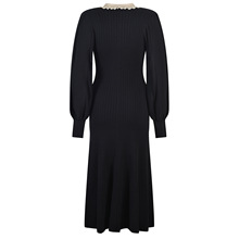 Elegant Black Knitted Dresses New 2024 Autumn Women Fashion Lapel Lantern Sleeve Single Breasted Stretch Party Dress 5220350 - Image 3