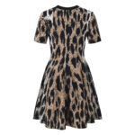 2025 autumn new leopard jacquard A-line skirt temperament fashion slimming round neck short sleeve dress - Image 3