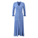Elegant Blue Knitted Dress 2024 Spring Women V Neck Slim Elastic Mermaid Dresses 5240088 - Image 2