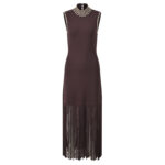 Brown Tassel Knitted Tank Long Dress Women 2025 Autumn New Elegant High Neck Fashion Dress 5250246 - Image 2