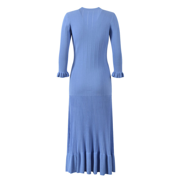 Elegant Blue Knitted Dress 2024 Spring Women V Neck Slim Elastic Mermaid Dresses 5240088 - Image 3