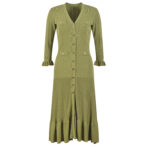 2024 Spring Elegant Green 3/4 Sleeve V Neck knitted Dress Women Slim Elastic High Quality Buttons Mermaid Dress 5230020 - Image 2