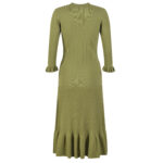 2024 Spring Elegant Green 3/4 Sleeve V Neck knitted Dress Women Slim Elastic High Quality Buttons Mermaid Dress 5230020 - Image 3