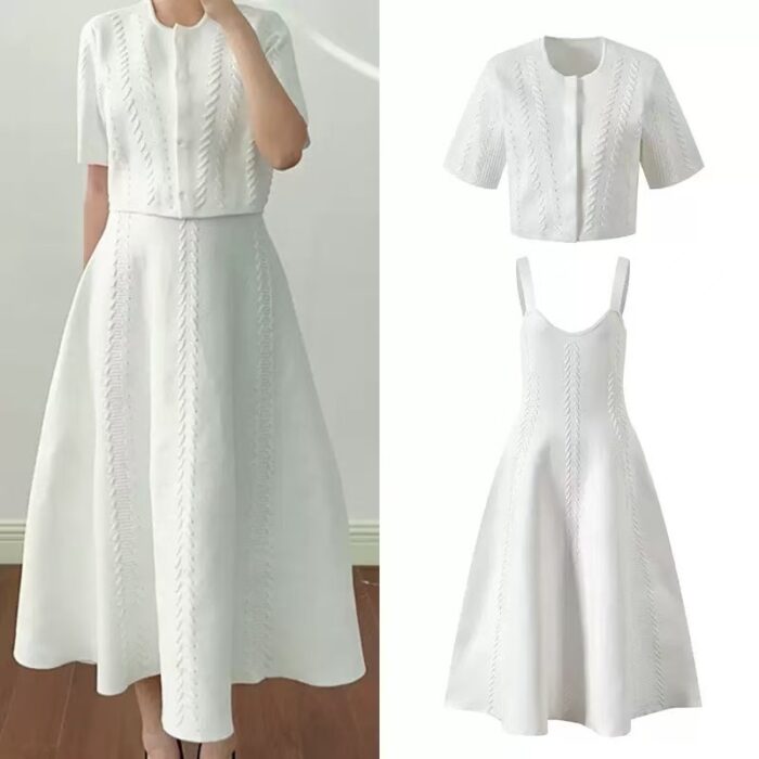 White Strap Design Knitted Long Dress Women's 2025 Summer New Elegant Vest Dress 5250263