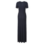 Dark blue Hollow Knitted Dress Women 2025 Autumn Short Sleeve Elegant Slim Party Dress 5250281 - Image 5