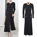 Black Knitted Maxi Dress Women's 2024 Autumn Winter Ruffled Single Breasted Long Sleeve Vintage Dresses 5230347