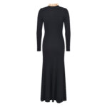 Black Knitted Maxi Dress Women's 2024 Autumn Winter Ruffled Single Breasted Long Sleeve Vintage Dresses 5230347 - Image 3