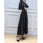 Black Stripe Knit Dress 2024 Spring Women Elegant Full Sleeve Hollow Out Dresses 2 Piece 520454