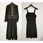 Black Stripe Knit Dress 2024 Spring Women Elegant Full Sleeve Hollow Out Dresses 2 Piece 520454 - Image 2