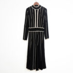 Black Stripe Knit Dress 2024 Spring Women Elegant Full Sleeve Hollow Out Dresses 2 Piece 520454 - Image 3