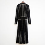 Black Stripe Knit Dress 2024 Spring Women Elegant Full Sleeve Hollow Out Dresses 2 Piece 520454 - Image 4