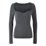 2025 autumn new French fashion temperament simple and versatile slim fit square neck knitted sweater top - Image 4