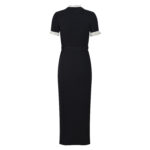 2025 Autumn and Winter French Lady Lace Splicing Diamond Buckle Black Velvet Waist Slimming Short Sleeve Long Dress - Image 3