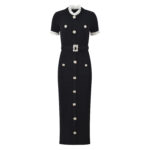 2025 Autumn and Winter French Lady Lace Splicing Diamond Buckle Black Velvet Waist Slimming Short Sleeve Long Dress - Image 5