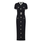 2025 Autumn and Winter French Lady Lace Splicing Diamond Buckle Black Velvet Waist Slimming Short Sleeve Long Dress - Image 6