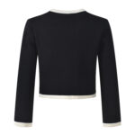 2025 autumn new French temperament black and white contrast round neck single-breasted knitted cardigan + vest skirt set - Image 3