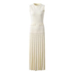 Pearls Sleeveless Knitted Dress Women 2025 Early Spring New Fashion Elegant Round Neck long Dresses 5240373 - Image 2
