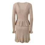 2025 autumn new French lady Chanel style heavy metal button V-neck splicing slim knitted dress - Image 3