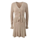 2025 autumn new French lady Chanel style heavy metal button V-neck splicing slim knitted dress - Image 6