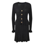 2025 autumn new French lady Chanel style heavy metal button V-neck splicing slim knitted dress - Image 7