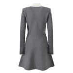 2025 autumn new college style knitted crochet contrast color lapel slim fit long sleeve knitted dress - Image 3