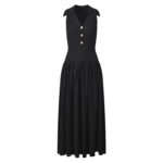 2025 autumn new French classic black temperament goddess fan slimming V-neck long sleeveless dress - Image 2